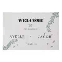 Minimal Watercolor Foliage Wedding Welcome (Sign) Faux Canvas Print