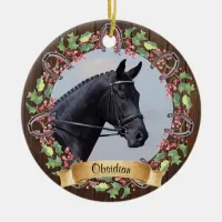 Custom Horse Photo Rustic Wood Christmas Ceramic Ornament