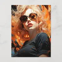 Sexy Beautiful Blond Woman in Black Sunglasses Postcard