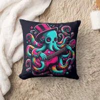 Colorful Octopus Playing Guitar in Artistic Style Throw Pillow