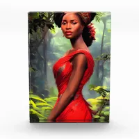 Safari Queen: Majestic African Woman Red Feathers Photo Block