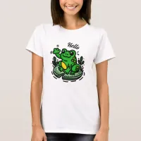 Hello | Frog on Lily Pad Hand Drawn T-Shirt