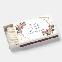 Elegant Gold Glitter Geometric Pink Floral Matchboxes