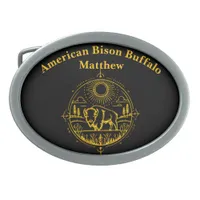 Golden Bison Standing in a Picturesque Landscape Belt Buckle