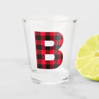 Holiday Red and Black Buffalo Plaid Monogram B Shot Glass