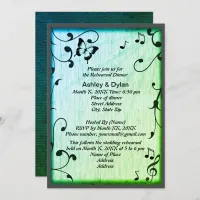 Music Butterfly Leaves Green Wood Wedding Invitation