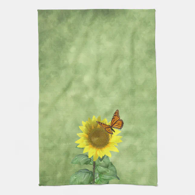 Pretty Yellow Sunflower and Orange Butterfly Towel