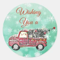 Merry Christmas Tree in Truck Classic Round Sticker