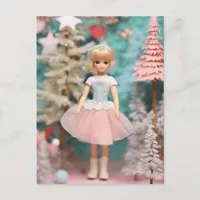 Cute Blond Pastel Retro Christmas Doll Postcard