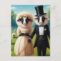 Adorable Sheep Couple in Wedding Clothes Postcard