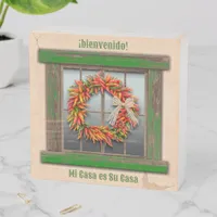 Southwest Chile Wreath on Rustic Green Window  Wooden Box Sign