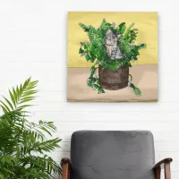 Gray Kitten in Bucket of Catnip   Canvas Print