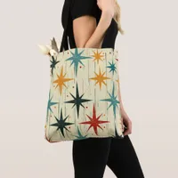 Mid-Century Modern Stars Pattern Teal, Yellow, Red Tote Bag