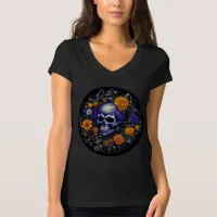 Personalized Skull and Orange Flowers AI art T-Shirt