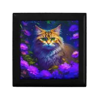 Cute Orange Kitty Cat in Flowers Gift Box