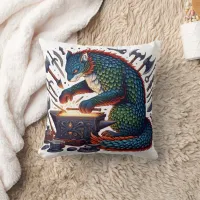 Vibrantly Colored Cat Forging Tools in Workshop Throw Pillow