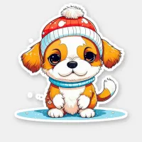 Kawaii Christmas Puppy Dog  Sticker