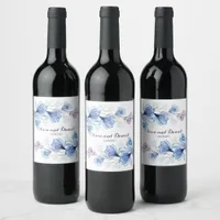 Wedding Watercolor Floral Blue Magnolia Beverage Wine Label