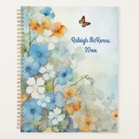 Blue, Peach, and White Wildflowers Watercolor Planner