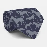 Gray Horses and Horseshoe Print on Navy Blue Neck Tie