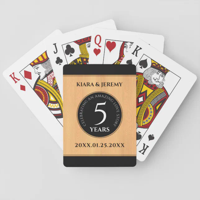 Elegant 5th Wood Wedding Anniversary Celebration Poker Cards