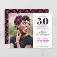 Budget Stylish Hot Pink Black Damask 50th Birthday