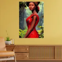 Safari Queen: Majestic African Woman Red Feathers Poster