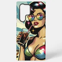 Beautiful Pinup Woman with a Cola on the Beach Samsung Galaxy S22 Ultra Case