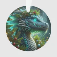 Magical Turquoise Christmas Dragon Ornament