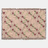 Pink Poinsettia and Snowflakes Striped Christmas Throw Blanket