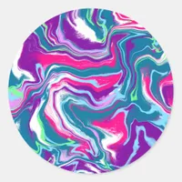 Pink and Blue Abstract Marble Fluid Art   Classic Round Sticker