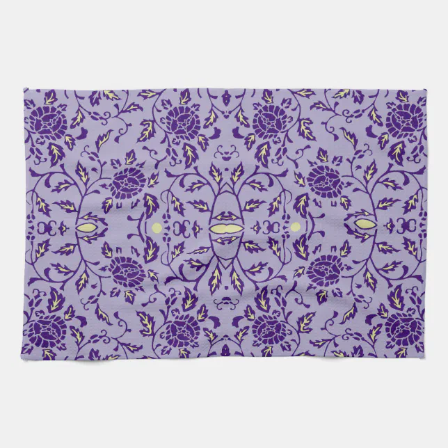 Elegant Flowery Purple Damask Towel