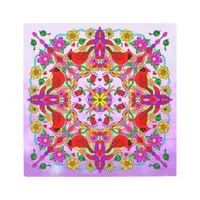 Pretty Colorful Cardinals and Flowers Mandala   Metal Print