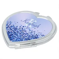 Simple Blue Brushed Metal and Glitter Monogram | Compact Mirror