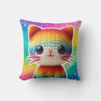 Girly Rainbow Knitted Cat Personalized Throw Pillow