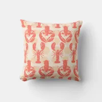 Coral Pink Lobsters and Seashells Nautical Pattern Throw Pillow