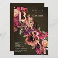 Bright Bold Floral Gold Baby Shower  Invitation