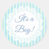 It's a Boy Blue and Green Striped Stickers