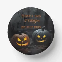 Festive Halloween Pumpkins and Floral Pattern Paper Bowls