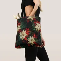 Beautiful White and Red Poinsettias Illustration Tote Bag