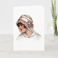 Vintage Lady in Embroidery and Lace Bonnet Card