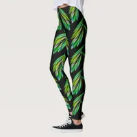 Neon green leaves - fractal, leggings