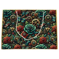 Beautiful Steampunk Themed Gears and Roses  Large Gift Bag