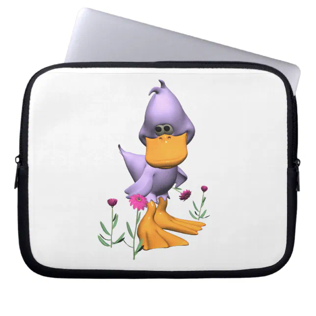 Cute and Shy Purple Cartoon Duck Laptop Sleeve