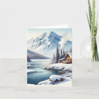 Serene Winter Watercolor Coastal Seascape Blank Note Card