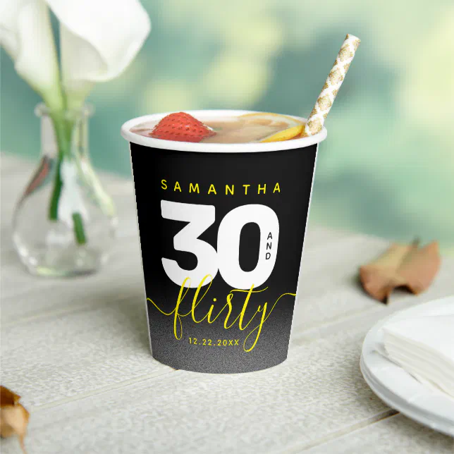 Modern Girly Bright Yellow 30 and Flirty Paper Cups