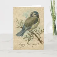 New Year, Bluetit Vintage Bird Holiday Card