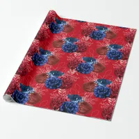 Red, White and Blue Floral USA Pattern Wrapping Paper