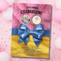 Modern pink yellow Kids Double Birthday Invitation