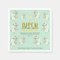 He Is Risen Religious Christian Quote Mint Easter Napkins